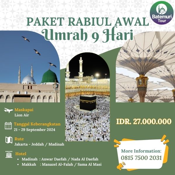 Umrah Rabiul Awal 1446 H, AT Tour , Paket 9 hari , Keberangkatan 21 September 2024
